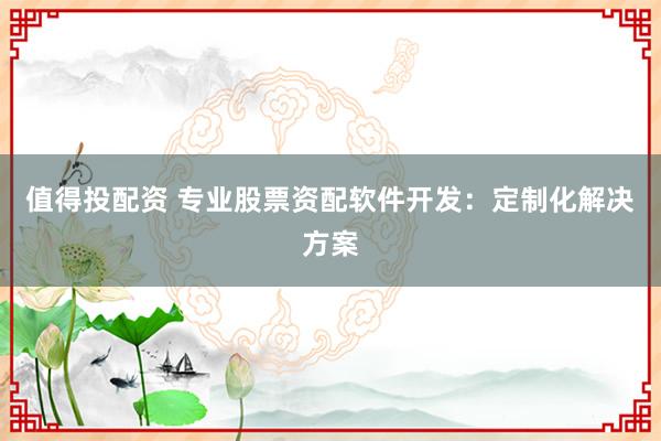 值得投配资 专业股票资配软件开发：定制化解决方案