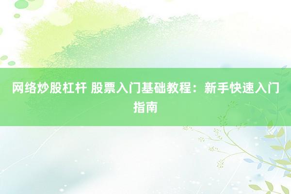 网络炒股杠杆 股票入门基础教程：新手快速入门指南