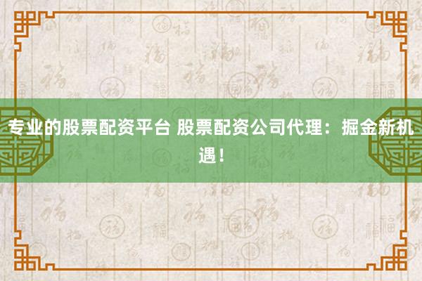 专业的股票配资平台 股票配资公司代理：掘金新机遇！