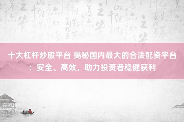 十大杠杆炒股平台 揭秘国内最大的合法配资平台：安全、高效，助力投资者稳健获利