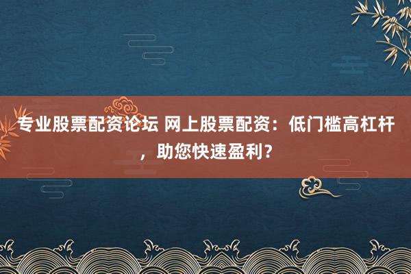 专业股票配资论坛 网上股票配资：低门槛高杠杆，助您快速盈利？