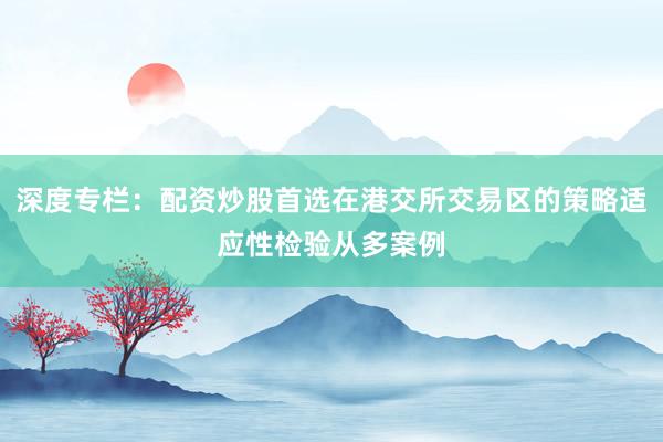 深度专栏：配资炒股首选在港交所交易区的策略适应性检验从多案例
