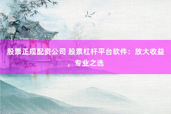 股票正规配资公司 股票杠杆平台软件：放大收益，专业之选