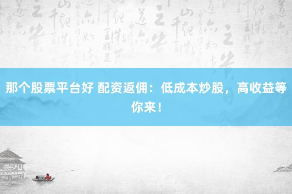 那个股票平台好 配资返佣:低成本炒股,高收益等你来!