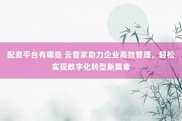 配资平台有哪些 云管家助力企业高效管理，轻松实现数字化转型新篇章